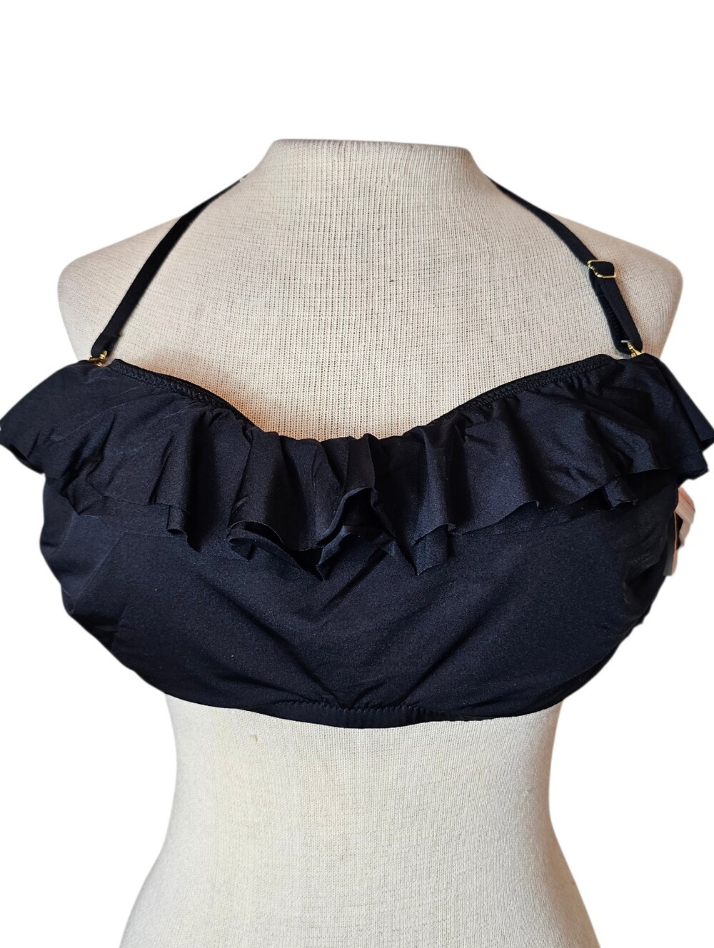 Gottex Bandeau Bikini Top NWT Size 14 Cup Size B Black Halter Style